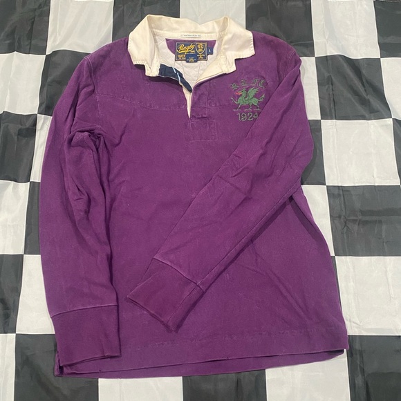 Vintage Polo Ralph Lauren Purple Rugby White Collar - Picture 3 of 4